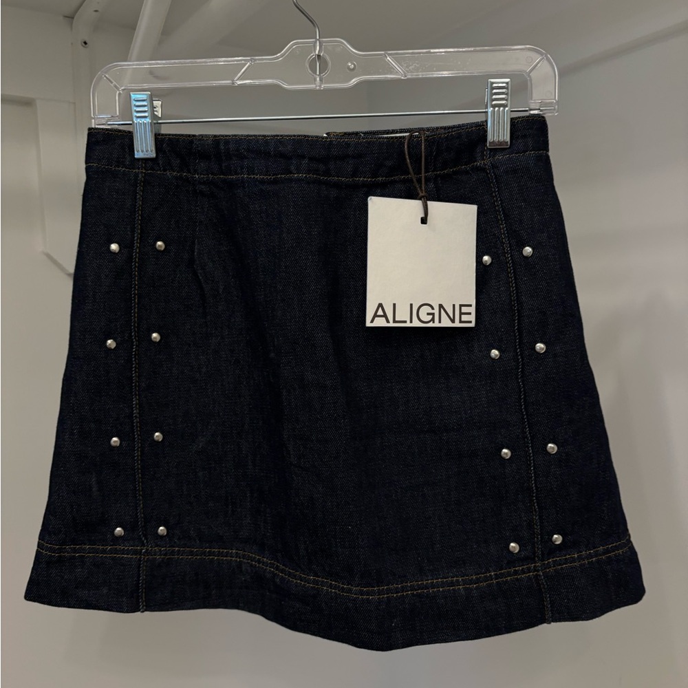 Black Denim Skirt with stud Accents